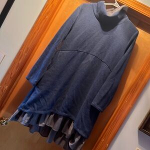Blue and Gray Mock Neck Layered Dress